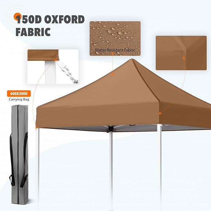 EAGLE PEAK 5x5 Pop Up Canopy Tent Instant Outdoor Canopy Easy Set-up Straight Leg Folding Shelter, Khaki