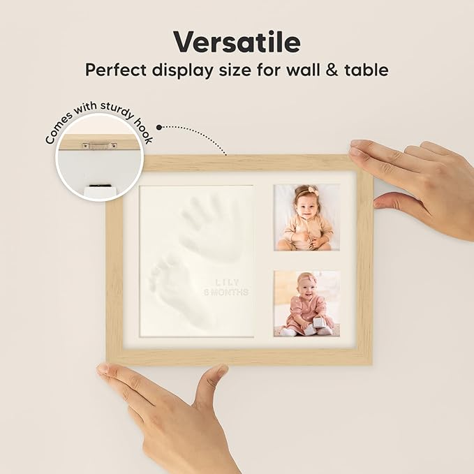 KeaBabies Baby Hand and Footprint Kit - Quick Dry Clay Baby Footprint Kit, Pets Paw, Newborn Keepsake Picture Frame for Boys, Girls, Personalized New Mom Gifts for Shower & Christmas(Ash Wood)