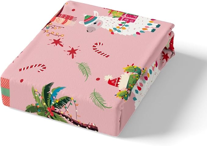 Manfei New Year Duvet Cover Set King Size, Cute Xmas Sloth Alpaca Print Bedding Set 3pcs for Kids Boys Girls Bedroom Decor, Christmas Theme Comforter Cover with 2 Pillowcases,No Comforter
