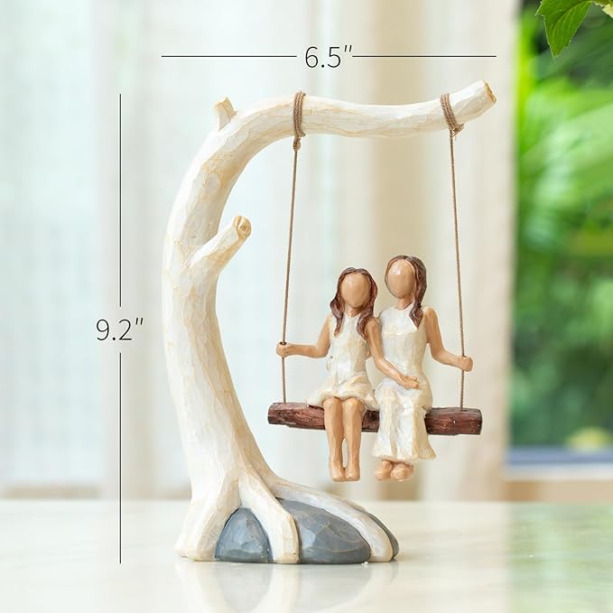 Swing Statue. Mother Daughter Sculpted Hand-Painted Figurine.Mom Birthday Gift from Daughter
