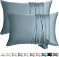 100% Silk Pillow Cases 2 Pack King Size Mulberry Silk Pillowcase for Hair and Skin Set of 2 Highest Grade 6A Silk Soft Breathable Cooling with Hidden Zipper, Grey Blue