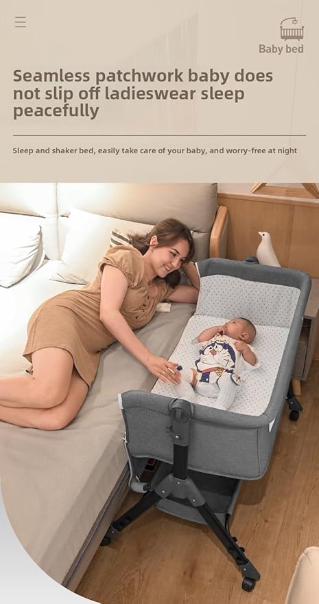 Nine point nine Baby Bedside Bassinet, Baby Bassinet Bedside Sleeper, Next to Me Crib with Wheels, Foldable Co-Sleeping Bed Crib for Newborn (X3 Grey)