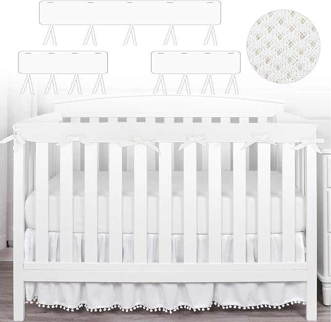 Mesh Sets-4 pc Crib Rail Covers for Teething Furniture Edge Protector for Baby - Polyester Crib from Chewing - CPC Certified, CPSC Tested, LFGB Food Grade - Soft Materia,No Pocket