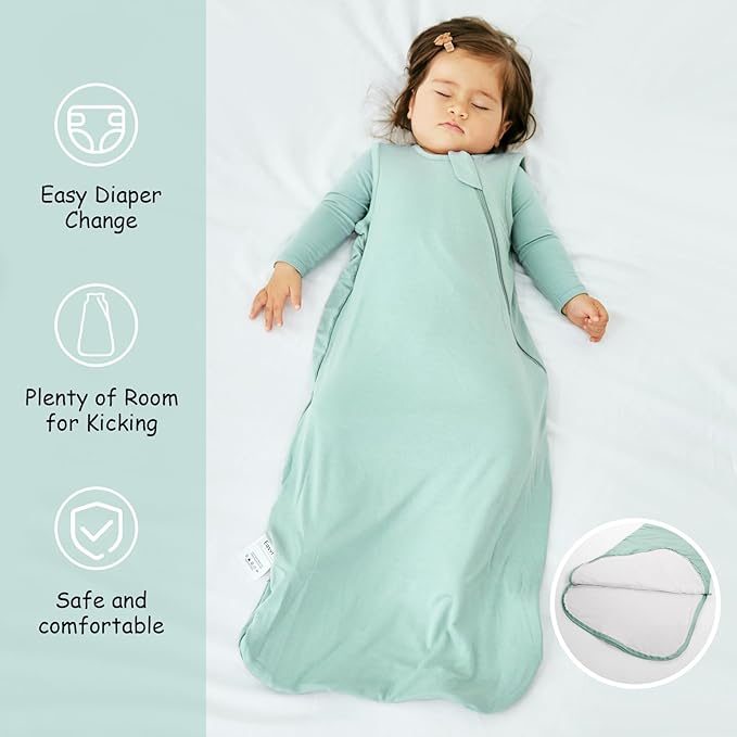 Supersoft Rayon Made from Bamboo Sleep Sack 6-12 Months 0.5 Tog Lightweight Toddler Sleep Sack Baby Wearable Blanket with 2-Way Zipper Summer Unisex Sleeping Bag for Babies - Green