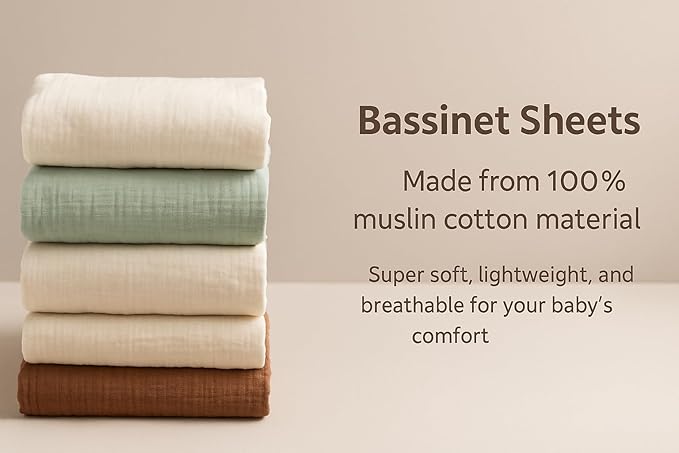 Bassinet Sheets 33x17 Inches 2 Pack Brown & Beige Neutral Bassinet Sheets Boy/Girl, Soft Fitted Bassinet Sheet for Oval & Rectangle Mattress, Stay Snug Design, Gentle, Breathable & Easy to Wash