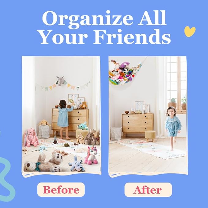 Lilly's Love Stuffed Animal Hammock | Corner Hanging Organizer, Toy Storage, Stuffed Animal Storage Net | Made From Quality Fishing Net, Holds 12lbs | 67"x47"x47" (Red)