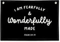Kids Room Decor - Bible Verse Wall Hanging, 'I am Fearfully and Wonderfully Made' Linen Banner, Canvas Decoration for Classroom, Nursery - Black