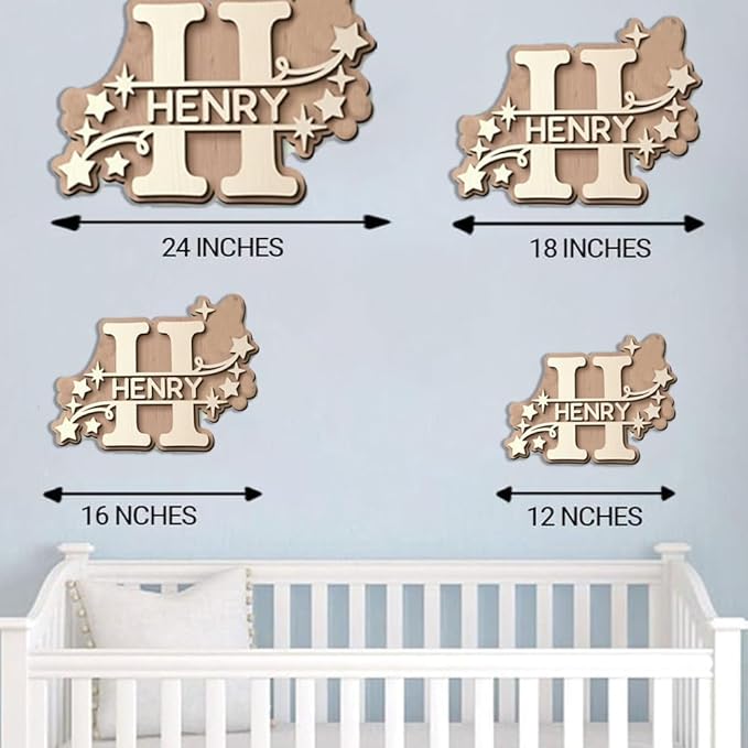 Personalized Nursery Name Sign, Custom Wooden Name Sign with Flowers, 3D Layered Wood Wall Decor for Baby Girl Room, Boho Floral Kids Room Name Plaque, 2 Layer /6