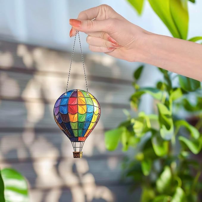 Rainbow Hot Air Balloon Ornaments Decor - Gifts for Hot Air Balloon Lovers - Home Wall Room Kitchen Decorations - Acrylic Ornament