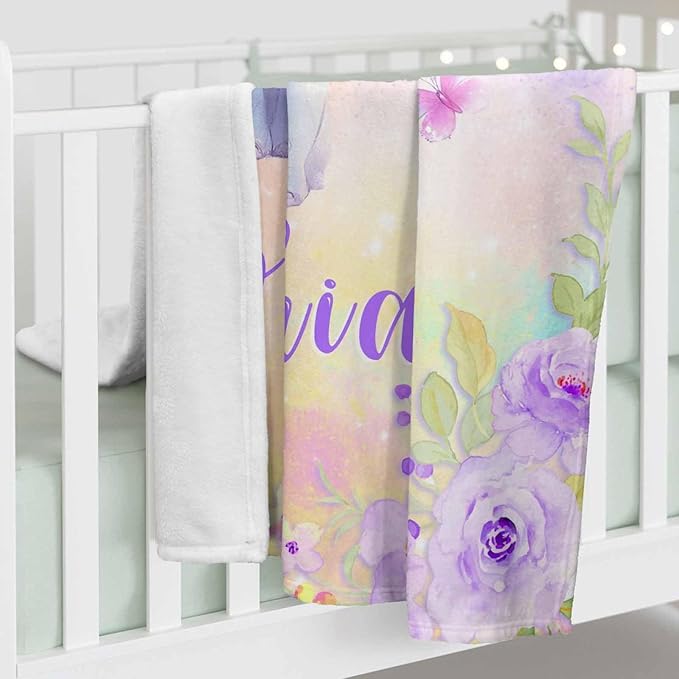Ship Next Day, Custom Name Blanket for Baby Girls Boys, Cute Elephant Blankets- Printed in USA, Personalized Baby Blankets for Kids Teens, Christmas Birthday Blanket Gifts for Daughter Son