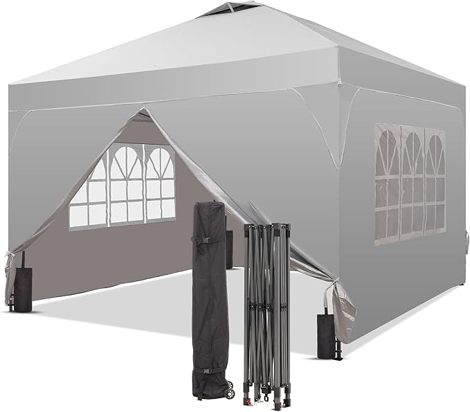 GDY 12x12FT Pop Up Canopy Tent with One Push Setup, Easy to Install with 4-Sidewalls for Events, Parties, Camping, Outdoor Gazebo with 4-Sandbags, White.
