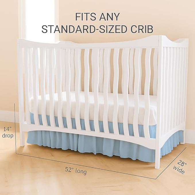 Crib Bed Skirt Dust Ruffle with Split Corners - 100% Cotton - Nursury Standard Crib Bedding Toddler Bedskirt for Baby Boys or Baby Girls - 14" Drop - Light Blue Crib Skirt