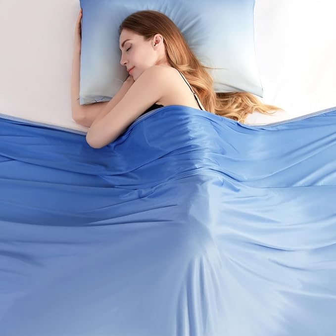 LUXEAR Gradient Cooling Blanket, Double-Sided Q-Max>0.5 Arc-Chill Summer Cold Blanket for Bed Sofa Chair Travel, Absords Heat to Keep Body Cool for Hot Sleeper & Night Sweats Adult Kids - Throw Blue