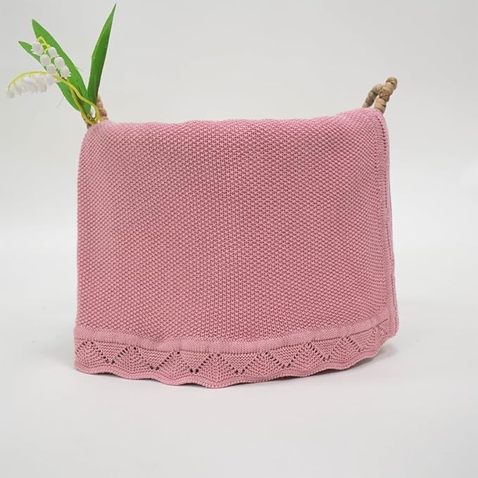 Baby Knit Blanket Soft Breathable Cotton Scallop Border Blankets Newborn Knitted Blanket Swaddle Blankets Gifts for Baby Newborn Toddler Shower Boy Girl New Mom Birthday Christmas RP 30x30