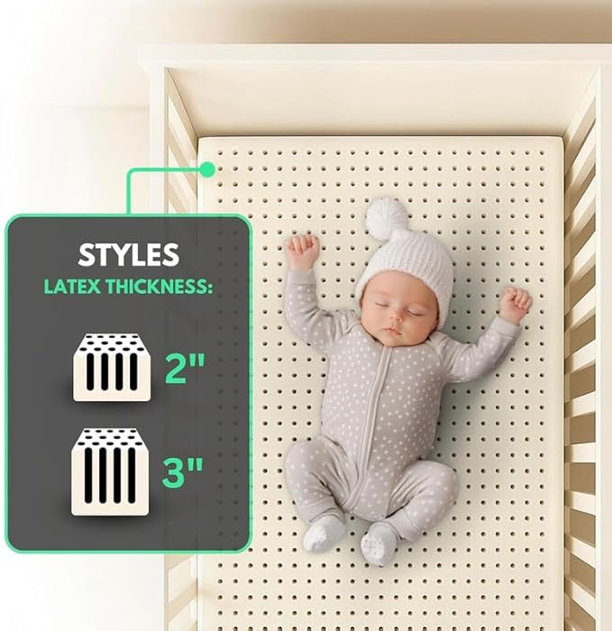 ORGANIC TEXTILES Organic Latex Crib Mattress Topper - 2" Latex for Bassinet (30"x15") - Breathable GOLS/GOTS Certified – Water-Resistant Organic Cotton Cover – No Polyester, Hypoallergenic, Non-Toxic