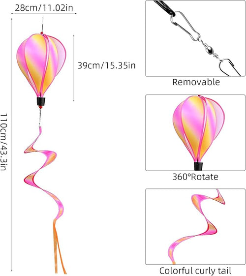 3 Pack Rainbow Hot Air Balloon Wind Spinner Garden Pinwheels Whirligigs Wind Spinner Decorations Outdoor Hanging Decor Lawn Yard Windsock Ornaments