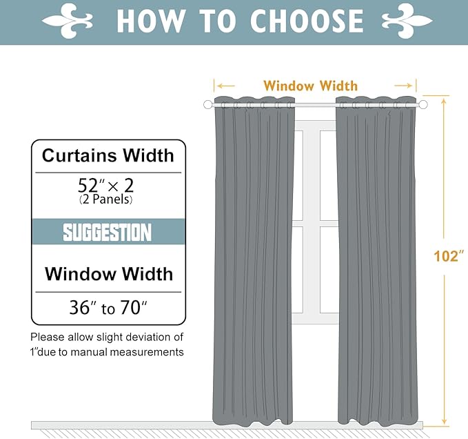 ChrisDowa Room Darkening Curtains 102 Inches Long 2 Panels Set for Living Room, Grommet Thermal Insulated Blackout Curtains for Bedroom (Greyish White, 52 x 102 Inch)