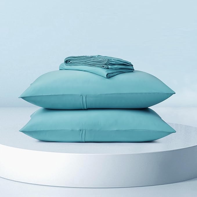 Dream Valley® Queen Sheet Set, Cooling Fitted Sheet with 2 Pillowcase-3 PCS with No Flat Sheet,Q-Max > 0.4 Aerocool, Cooling for Night Sweats, Hot Sleepers,deep Pocket up to 15",Dream Blue
