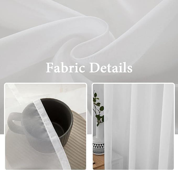 MIULEE White Window Sheer Curtains for Bedroom Living Room Solid Elegant Net Drapes 2 Panels Width 38 x Length 45 Inches