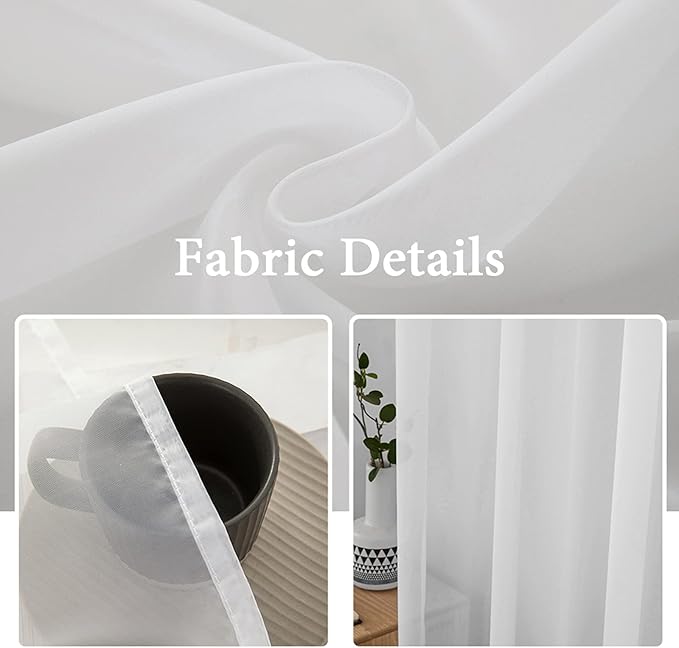 MIULEE Short White Sheer Curtains 45 Inches Long, Light Filtering Voile Drapes with Rod Pocket for Bathroom Windows, Small Window Treatments, 2 Panels Set