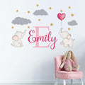 Personalized Elephant Wall Stickers - Custom Name & Initial with Clouds & Stars Nursery Decal for Baby Girl or Boy Room Decor.