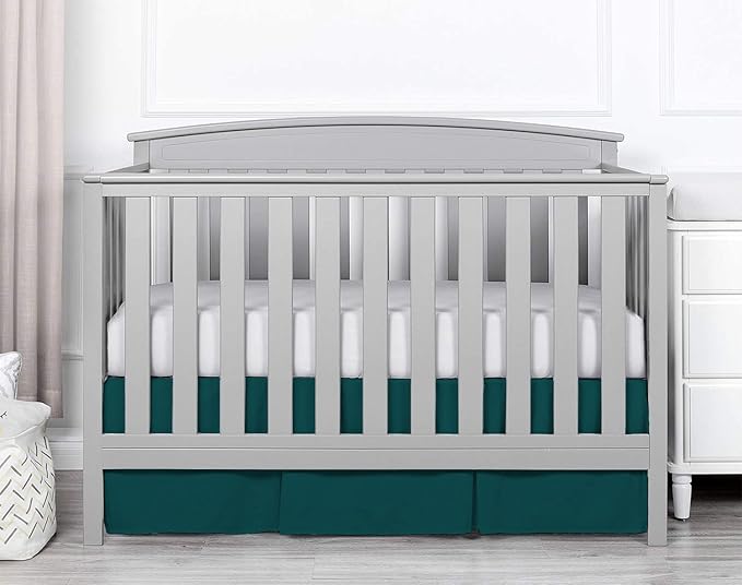 Box Pleated Mini Crib Bed Skirt Premium 100% Cotton 800 Thread Count Nursery Crib Toddler Bedding Crib Bedskirt for Baby Boys or Baby Girls, (24" x 38") + 10" Drop Lenght - Teal Solid