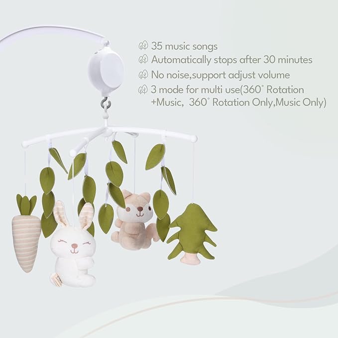 Crib Mobile 35 Lullaby Muisc,Cotton Baby Mobiles for Cribs & Pack N Play, Easy to Install, Stuffed Animals Hanging Toys Newborn Boys & Girls, Safari Nursery Decor