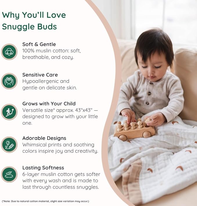 100% Cotton Muslin Baby Blanket | Soft & Breathable 6-Layer Swaddle & Receiving Blanket | Lightweight Quilt for Newborns, Infants & Toddlers | Gender-Neutral (Moonlit Dreams)