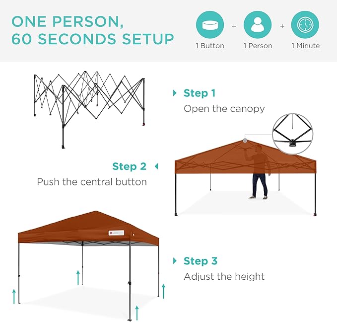 Best Choice Products 12x12ft 1-Person Setup Pop Up Canopy Tent Instant Portable Shelter w/ 1-Button Push, Case, 4 Weight Bags - Rust