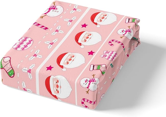 Feelyou Merry Christmas Decorative Pink Comforter Cover King Size Xmas Cartoon Santa Claus Snowmen Duvet Cover Winter New Year Bedding Set Gifts for Kids Boys Girls 2 Pillow Cases