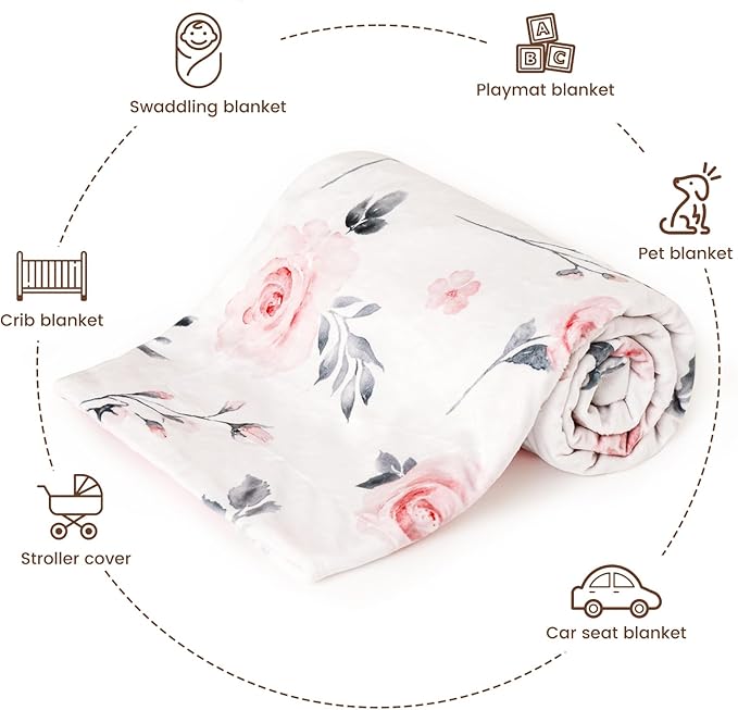 david's kids Micro Fleece Minky Baby Blanket for Girls with Double Layer and Soothing Raised Dots, Breathable and Soft Lightweight Receiving Blanket for Newborns, 30x40 Inches, Floral Flowers