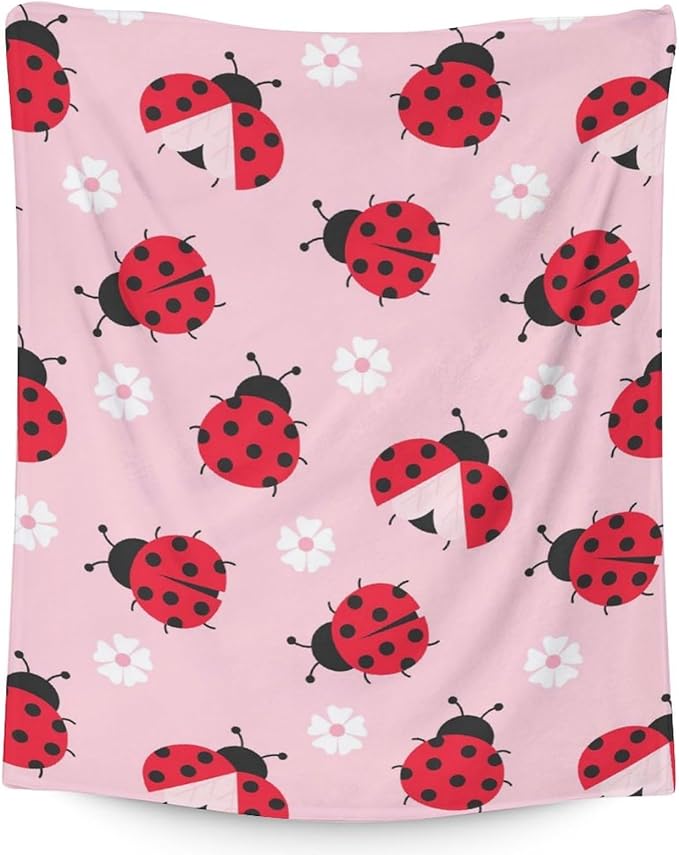 Ladybug Gifts for Women - 60 x 80 Inches Cute Lady Bug Blanket for Girls - Pink Fuzzy Soft Decor for Bed, Living Room