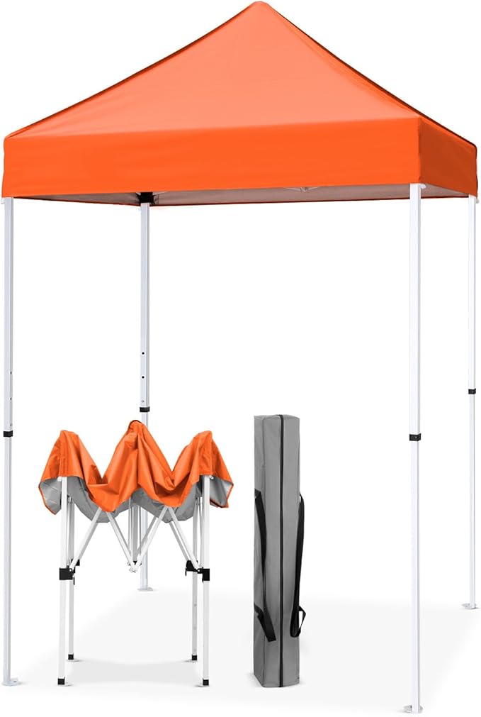 EAGLE PEAK 5x5 Pop Up Canopy Tent Instant Outdoor Canopy Easy Set-up Straight Leg Folding Shelter, Orange