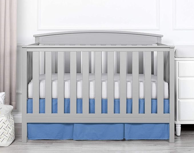 Box Pleated Crib Bed Skirt Premium 100% Cotton 800 Thread Count Nursery Crib Toddler Bedding Crib Bedskirt for Baby Boys or Baby Girls, (28" x 52") + 14" Drop Lenght - Medium Blue Solid
