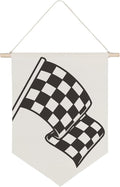 QODUNG Race Car Room Wall Decor,Buffalo Plaid Racing Flag Canvas Banner,Canvas Hanging Pennant Flag Banner for Boys Kids Room,Racing Enthusiast Gifts