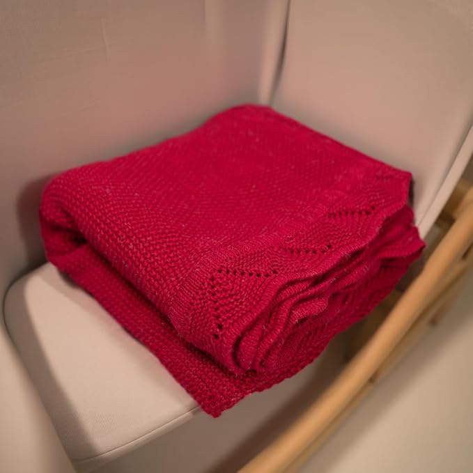 Baby Knit Blanket Soft Breathable Cotton Scallop Border Blankets Newborn Knitted Blanket Swaddle Blankets Gifts for Baby Newborn Toddler Shower Boy Girl New Mom Birthday Christmas Red 30x30