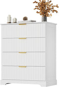 Fluted Dresser with 4 Drawers for Bedroom, 36.6" Tall Dresser with Metal Handle, Wooden Chest of Drawers for Bedroom, Living Room, Entryway, White