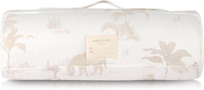 Makemake Organics GOTS Certified Organic Cotton Nap Mat with Detachable Pillow for Kids Soft Sleeping Bag for Toddlers, Boys, Girls - Ideal for Daycare, Preschool, Kindergarten