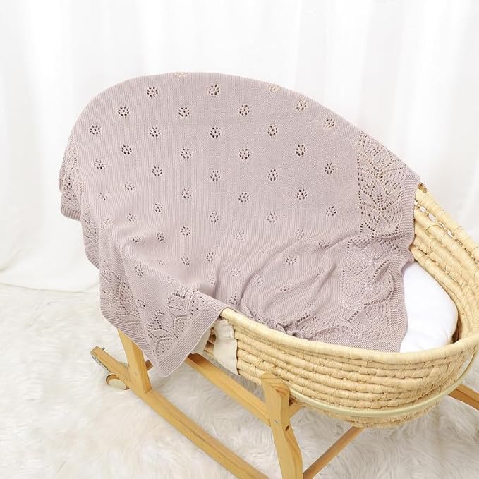 LAWKUL Cellular Blanket Baby 100% Cotton Soft Newborn Babe Knit Blankets Classic Florals for Boy Girls Lavender 100x80cm