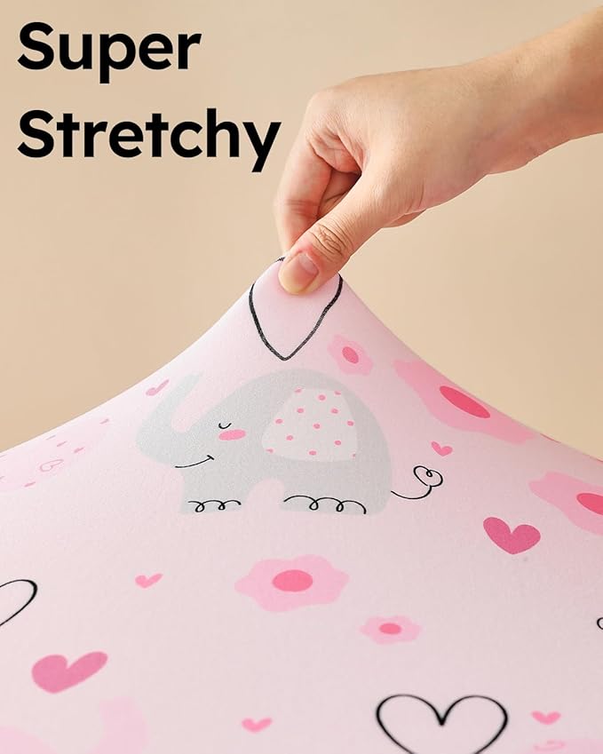 Pack and Play Sheets Fitted, 3 Pack Soft Stretchy Baby Mini Crib Sheets for Pack N Play Mattress and Portable Playard Sheets for Girls Pink Cloud Elephant
