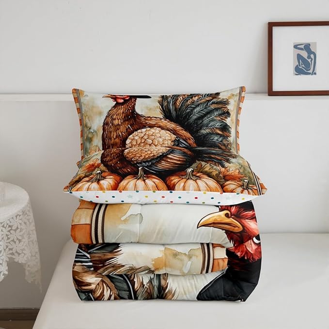 Feelyou Boys Girls Thanksgiving Comforter Cover Queen Size, Fall Autumn Comforter Set for Turkey Duvet Cover Kids Pumpkin Teens Bedspread Cover Bedroom Decor Bed Set 3Pcs