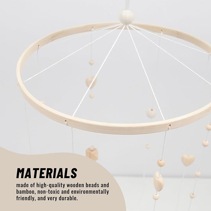 Baby Mobile for Crib, DIY Wooden Baby Crib Mobile Set with Bamboo Ring, Beads and Cotton Thread for Nursery Decor Gifts
