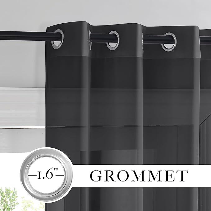 RYB HOME Black Sheer Curtains 90 Inches Long for Living Room, Light Filtering Grommet Top Solid Color Sheer Window Panels, Lightweight Elegant Curtains for Bedroom, Office, W54 x L90, 4 Pieces