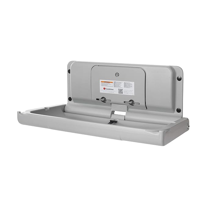 Foundations Ultra Horizontal Wall Mounted Baby Diaper Changing Station, Oversized Changing Surface, Plastic with Heavy Duty Stainless Steel Hinge - Gray (200-EH-01)