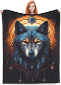 Cartoon Wolf Dream Catcher Blanket Gifts Moon Wolves Flannel Throw Blankets for Home Decor Couch Bed Sofa Soft Fuzzy Lightweight for All Season 80x60 Inches