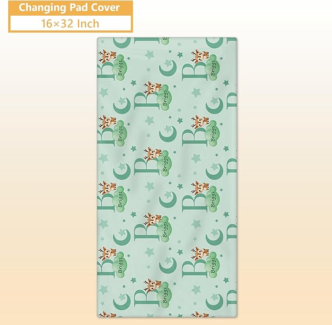 Personalized Crib Bedding Set, 5 Pcs Custom Nursery Bedding Sets with Name, Infant Bedding Set for Baby Girl Boy, Green Deer Double Layer Baby Crib Set, Toddlers Babies Kids Customized Gifts