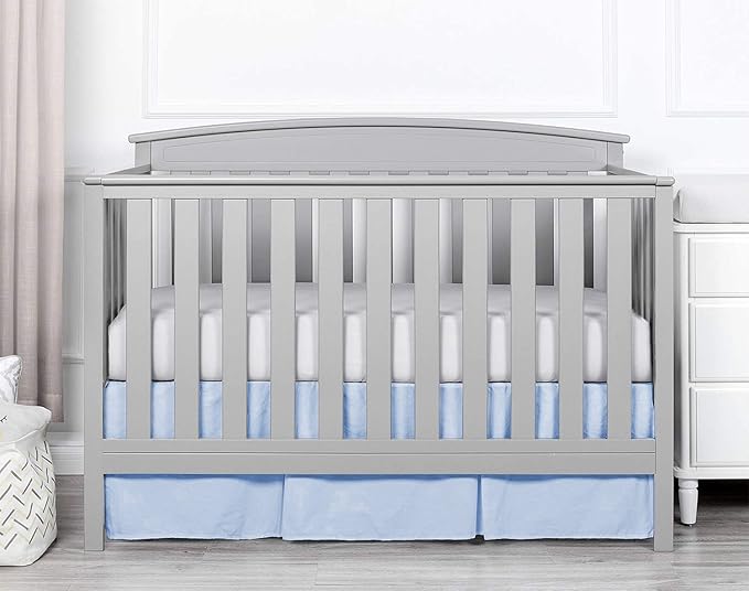 Box Pleated Mini Crib Bed Skirt Premium 100% Cotton 800 Thread Count Nursery Crib Toddler Bedding Crib Bedskirt for Baby Boys or Baby Girls, (24" x 38") + 10" Drop Lenght - Light Blue Solid