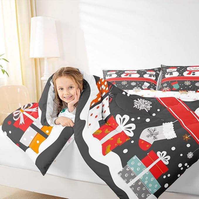 Feelyou Christmas Comforter Set King Size Snowman Bedding Set for Kids Boys Girls Snowflake Duvet Quilt New Year Gift Bedroom Decor Microfiber 3 Pcs with 2 Pillow Cases