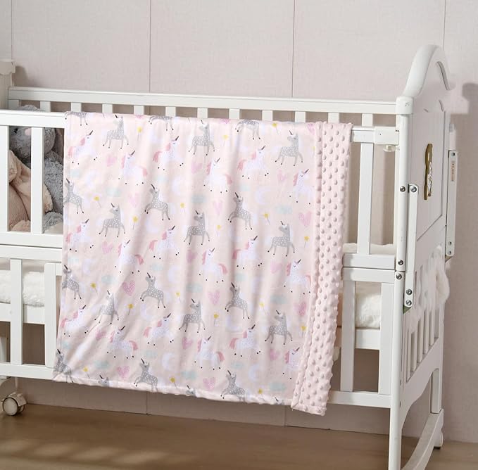CREVENT 2Pcs 30''X40'' Cute Cozy Fluffy Warm Baby Blankets for Infants Toddlers' Bedding Crib Cot Stroller - Giraffe + Unicorn