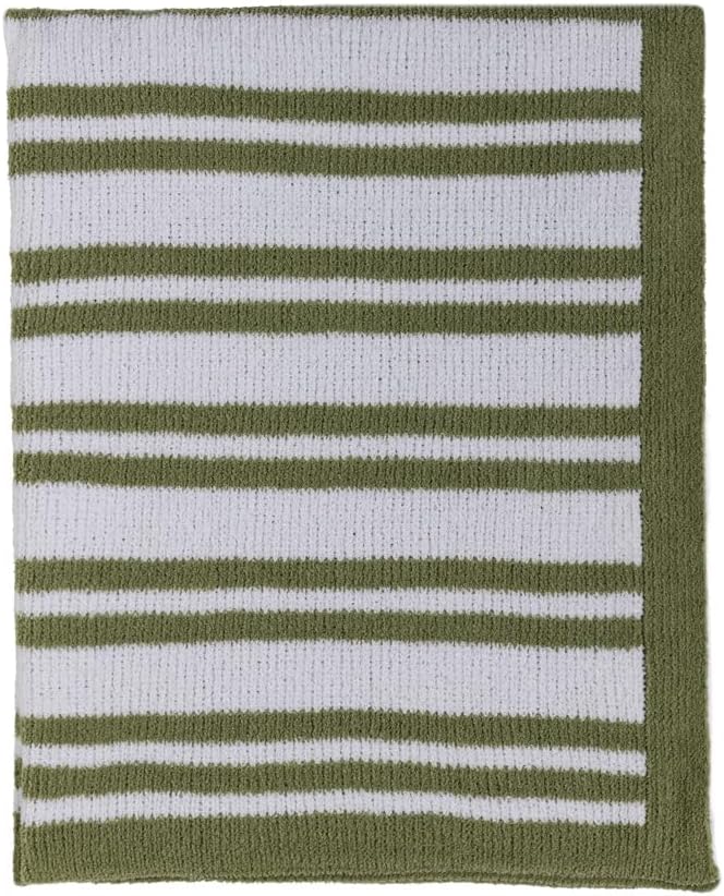 Living Textiles Chenille Knitted Blanket - Sage Stripes